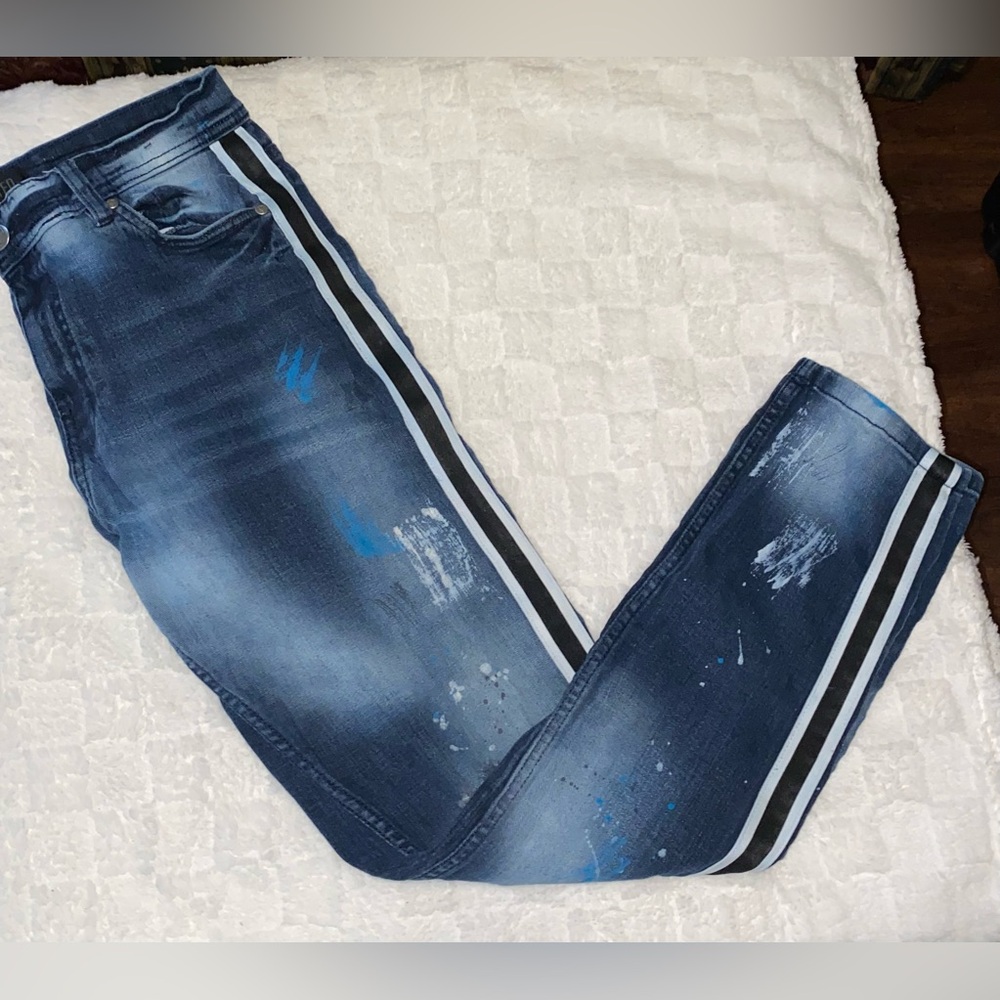 Stylish Blue Jeans with Side Stripes